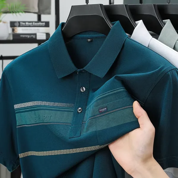 Fashion striped jacquard men's short sleeve polo shirt summer casual sport style letter embossing comfort breathable new T-shirt