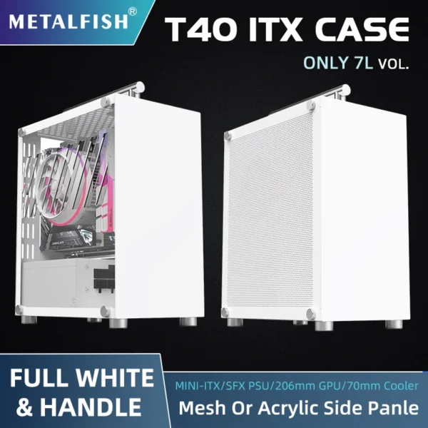 METALFISH T40 Mini ITX Black Case 7L Gaming Computer Chassis Compact transparent PC Support SFX PSU/70mm Cooler/206mm GPU - Imagen 6