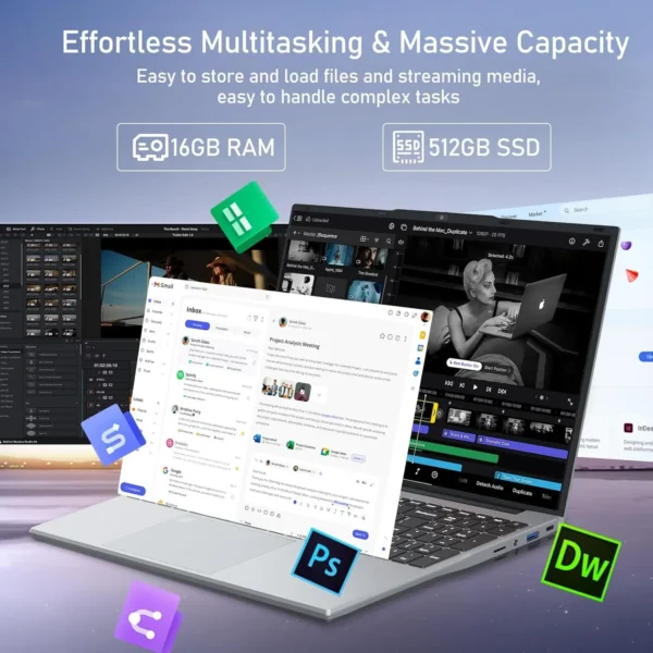 Xiaman 15.6 inch Intel Notebook PC Gamer Ultra Slim Laptop Intel Celeron N4000 16GB RAM 1TB 2TB SSD Computer PC Windows 11 Pro - Imagen 3