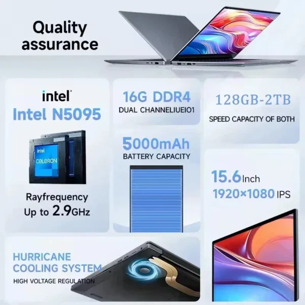 CARBAYTA 15.6" Laptop Computer Intel Celeron N5095 Notebook PC 16 32G Ram 128GB-2TB SSD Office Study PC Windows 11 1080P Laptops - Imagen 4