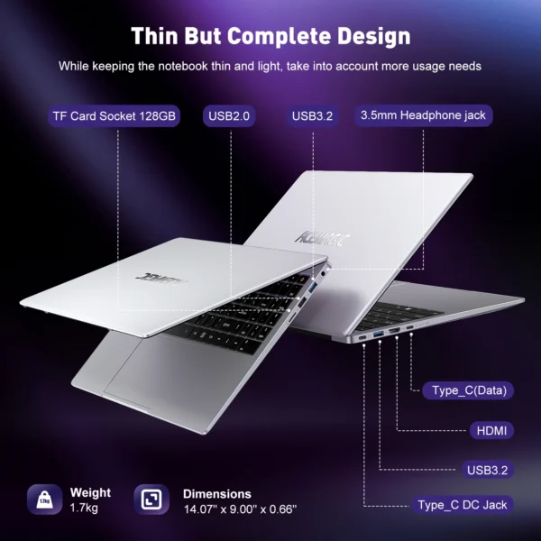 ACEMAGIC 15.6" Ultra Slim Laptop 16GB RAM 512GB SSD Intel N97 Notebook Gamer 1920*1080 Display Office Study Computer Windows 11 - Imagen 3