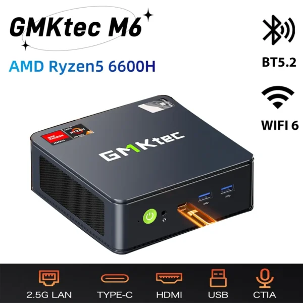 GMKtec M6 ryzen5 mini pc gamer AMD RYZEN 5 6600H DDR5 16GB 500GB 32GB 1TB SSD 5600Mhz NVME Pcie 3.0 Diy Office Gaming computer