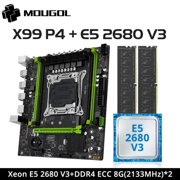 MOUGOL X99 Gaming Motherboard Set with Intel Xeon E5 2680 V3 CPU & Dual Channel DDR4 8Gx2 2133MHz ECC RAM M.2 for Computer Combo