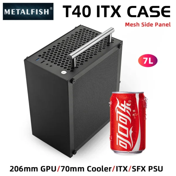 METALFISH T40 Mini ITX Black Case 7L Gaming Computer Chassis Compact transparent PC Support SFX PSU/70mm Cooler/206mm GPU - Imagen 2