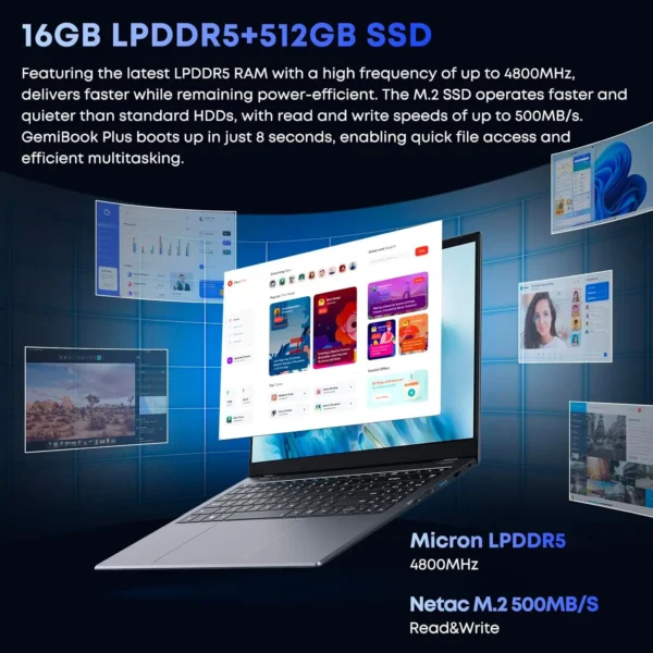 CHUWI GemiBook Plus Laptop 15.6'' FHD 1920x1080 16GB LPDDR5 512GB SSD Intel N100/N150 Alder Lake WiFi 6 Windows 11 Laptops - Imagen 4