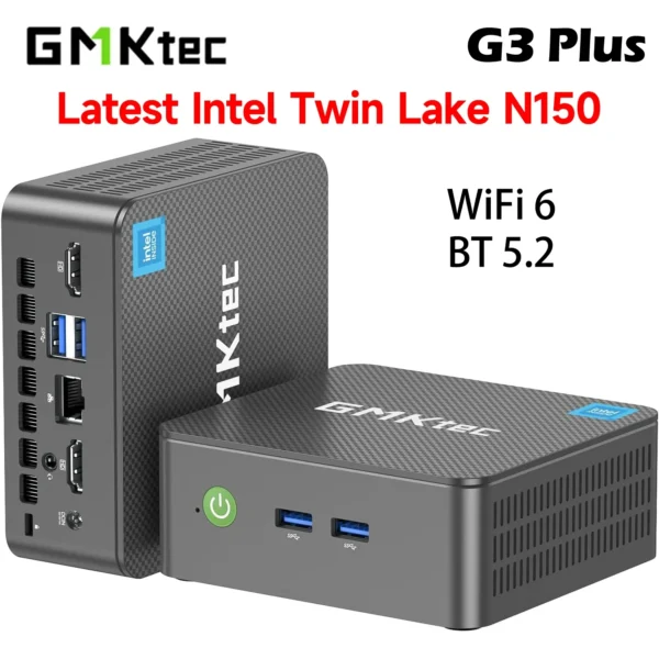 2025 GMKtec G3 Plus Mini PC Intel Twin Lake N150 DDR4 16GB 512GB NVMe SSD WiFi 6 BT5.2 Win11 Pro Desktop Office Gaming Computer