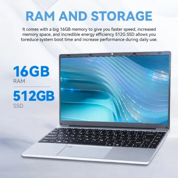 FIREBAT A14 Laptop Intel N5095 14.1 Inch 16GB LPDDR4 RAM 512GB 1TB SSD Lightweight Business Computer Notebook FHD Fingerprint - Imagen 4