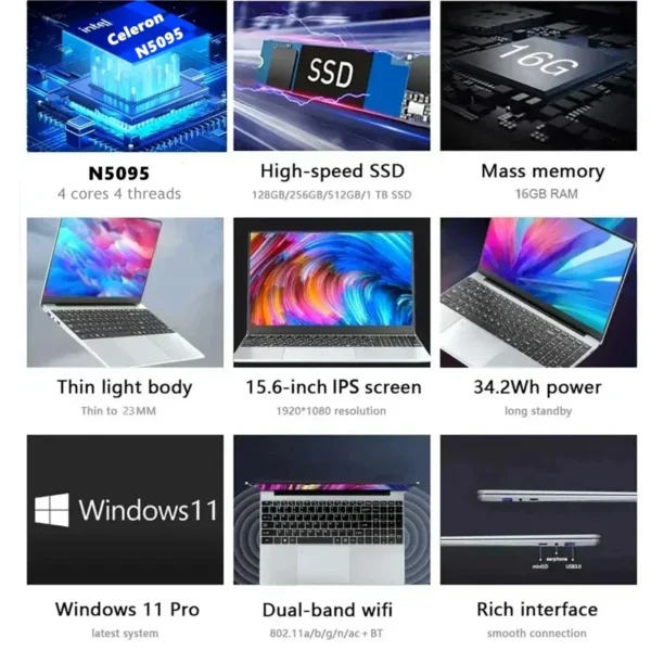 CARBAYTA 15.6" Laptop Computer Intel N5095 Notebook PC 16GB 32GB DDR4 128GB-2TB SSD Office Study PC Windows 11 1080P Laptops - Imagen 2