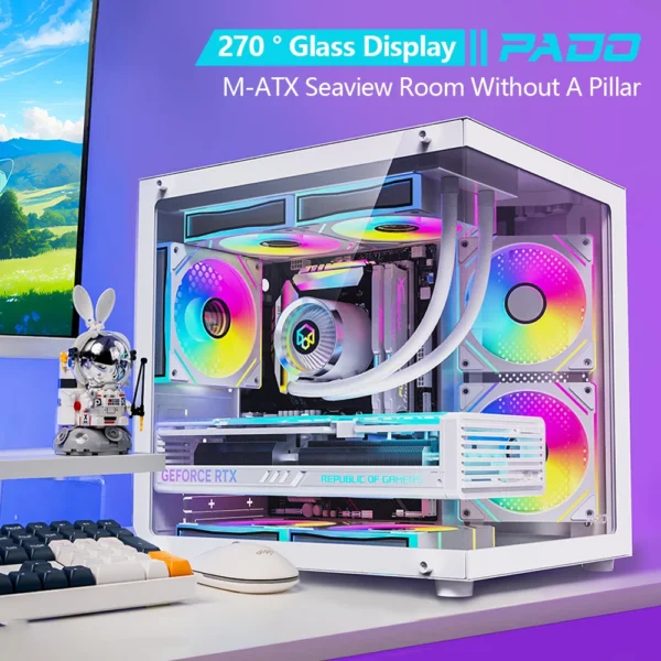 PADO YL Pc Case Sea view Room M-ATX Desktop Computer Main Chassis Without A-pillar Double-Sided Tempered Glass PC gamer cabinet