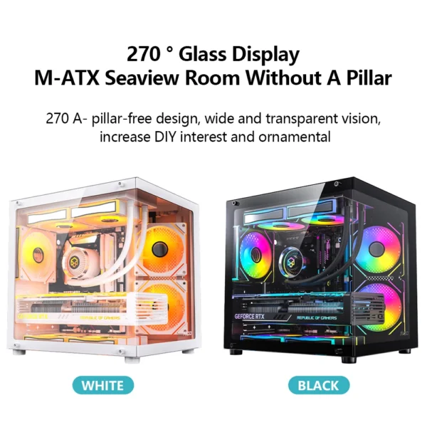 PADO YL Pc Case Sea view Room M-ATX Desktop Computer Main Chassis Without A-pillar Double-Sided Tempered Glass PC gamer cabinet - Imagen 3