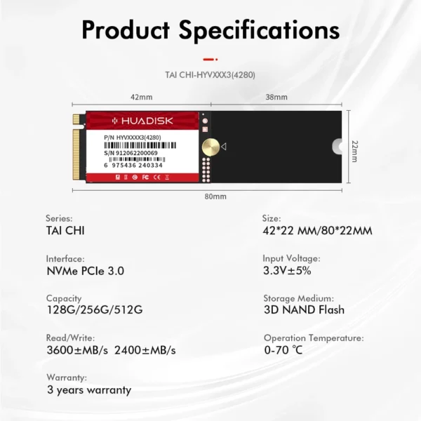 HUADISK M.2 SSD NVME PCIE3.0 128GB 256GB 512GB Solid State Disk Internal ssd nvme m2 DIY Gaming Computer Laptop PC Motherboard - Imagen 6