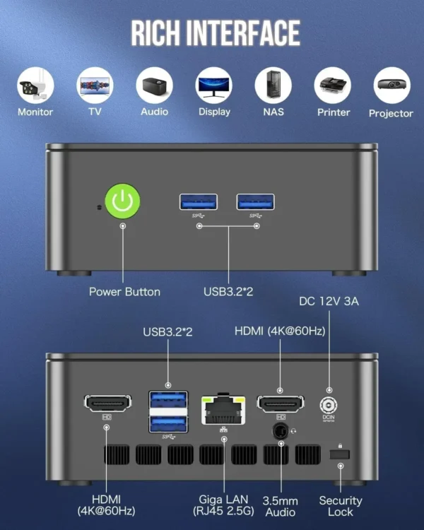 2025 GMKtec G3 Plus Mini PC Intel Twin Lake N150 DDR4 16GB 512GB NVMe SSD WiFi 6 BT5.2 Win11 Pro Desktop Office Gaming Computer - Imagen 2