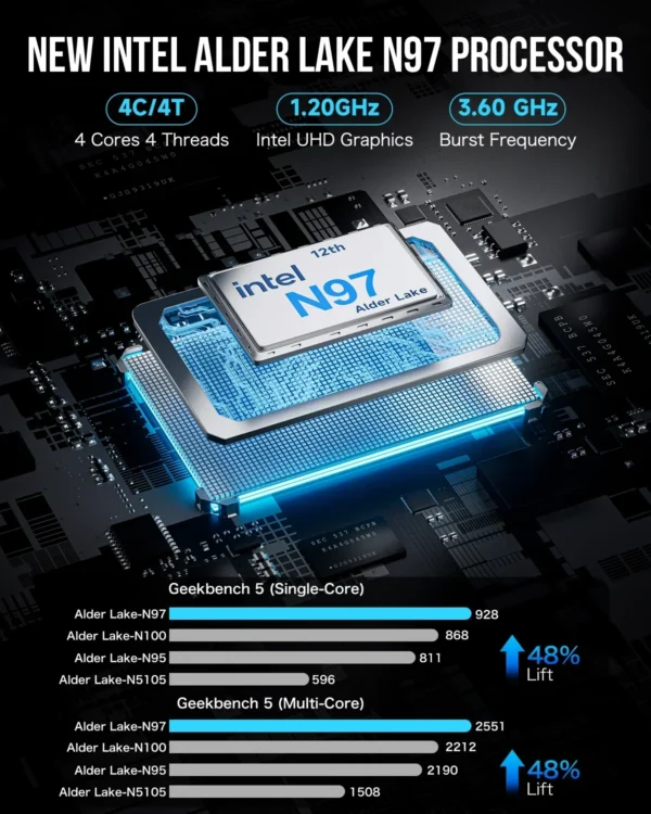 GMKtec G5 n97 mini pc Intel 12th N97 Windows 11 Pro Desktop DDR5 4800MT/s M.2 2242 SATA WiFi5 BT4.2 Protable diy gaming computer - Imagen 6