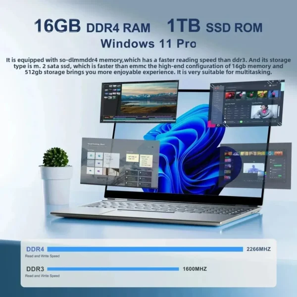 Facial Recognition Intel Notebook N5095 16" Laptop 16GB 32GB RAM Max 2TB ROM Windows 11 Pro Wifi 5 BT 4.2 RGB Keyboard Face ID - Imagen 4