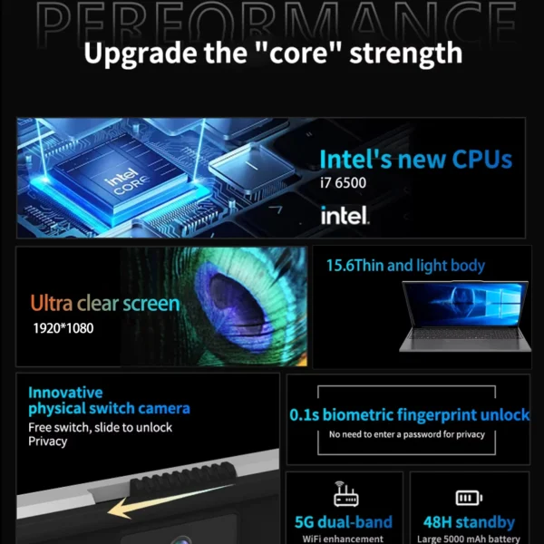 15.6 inch Laptop Computer Intel Core i7 6500U Windows 11 Pro 16GB DDR4 512GB 1TB SSD Portable Notebook PC Gamer Gaming Laptops - Imagen 2