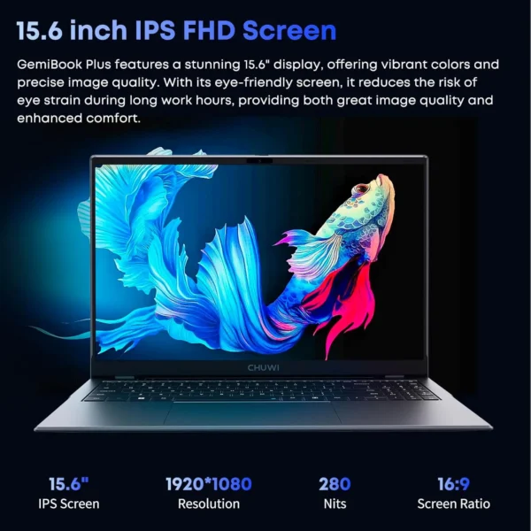 CHUWI GemiBook Plus Laptop 15.6'' FHD 1920x1080 16GB LPDDR5 512GB SSD Intel N100/N150 Alder Lake WiFi 6 Windows 11 Laptops - Imagen 5