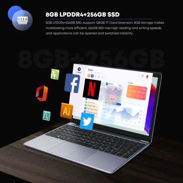 CHUWI Herobook Pro Laptop Windows 11 Laptop 14.1inch FHD Intel N4020 LPDDR4 8GB RAM 256GB SSD Computer PC Business Desktop - Imagen 5