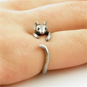 Antique Silver Color Mouse Open Ring For Women Creative Cute Little Animal Adjustable Rings Charming Party Fashion Jewelry B125