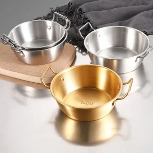 1Pcs with Handle Stainless Steel Bowl Food Serving Korean Cuisine Sauce Seasoning Dish Kitchen Tableware Gold Silver