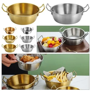 1Pcs with Handle Stainless Steel Bowl Food Serving Korean Cuisine Sauce Seasoning Dish Kitchen Tableware Gold Silver