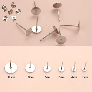 200pcs/lot Hypoallergenic Stainless Steel Earrings Studs Blank Base Post Ear Pins Findings Ear Back For Diy Jewelry Making Parts