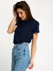 Navy Blue Boutique Summer Cotton Tee Women's Casual Clothing Tops T-Shirt Fashion Street-Wear O-Neck Elegant Female Shirt Tee