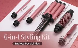Curling Iron Wand Set 6-in-1 Hair Curler with 3 Barrel Hair Crimper, Spiral Curling Iron - Fast Heating Styling Tools for Women