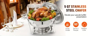1 Packs Round 5QT Chafing Dish Buffet Set,  Food Pans, Water Pan and Fuel Holders for Restaurant Catering Parties Weddings