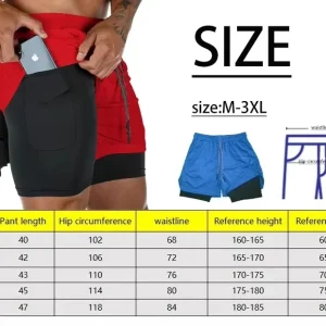 2-in-1 men's performance shorts, sports quick drying shorts with phone pocket, summer gym fitness running shorts